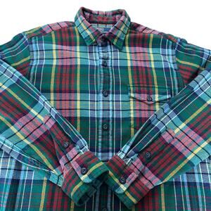 Vintage Polo Ralph Lauren Brushed Flannel Shirt Men L Green Plaid Button Up Barn